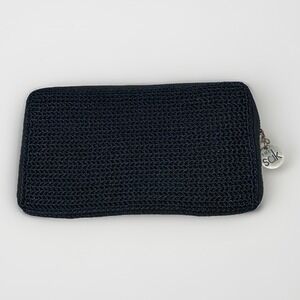 The Sak Black Woven Zip Around Wallet Organizer Vegan Crochet Textured
